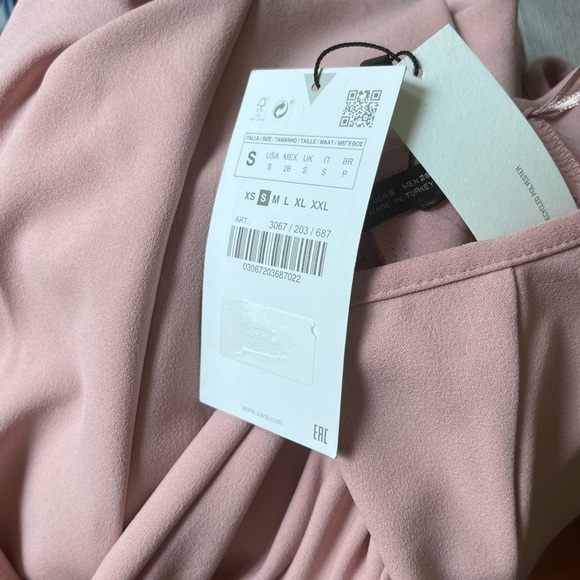 ZARA Off Shoulder TOPSTITCHED MIDI DRESS PALE PINK - Picture 10 of 13